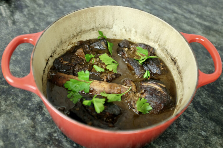 braised short ribs with onion garlic coffee and red wine