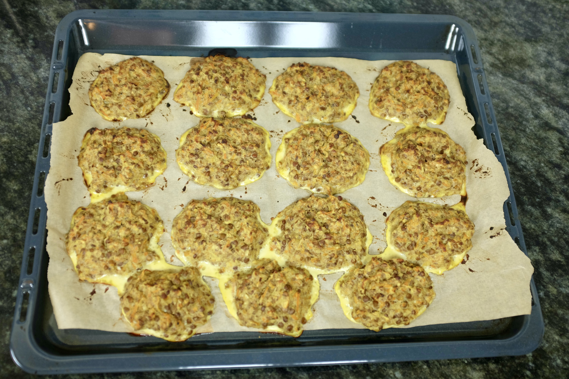 delicious tasty oven baked veggie ready patties with green lentil onion garlic and carrots