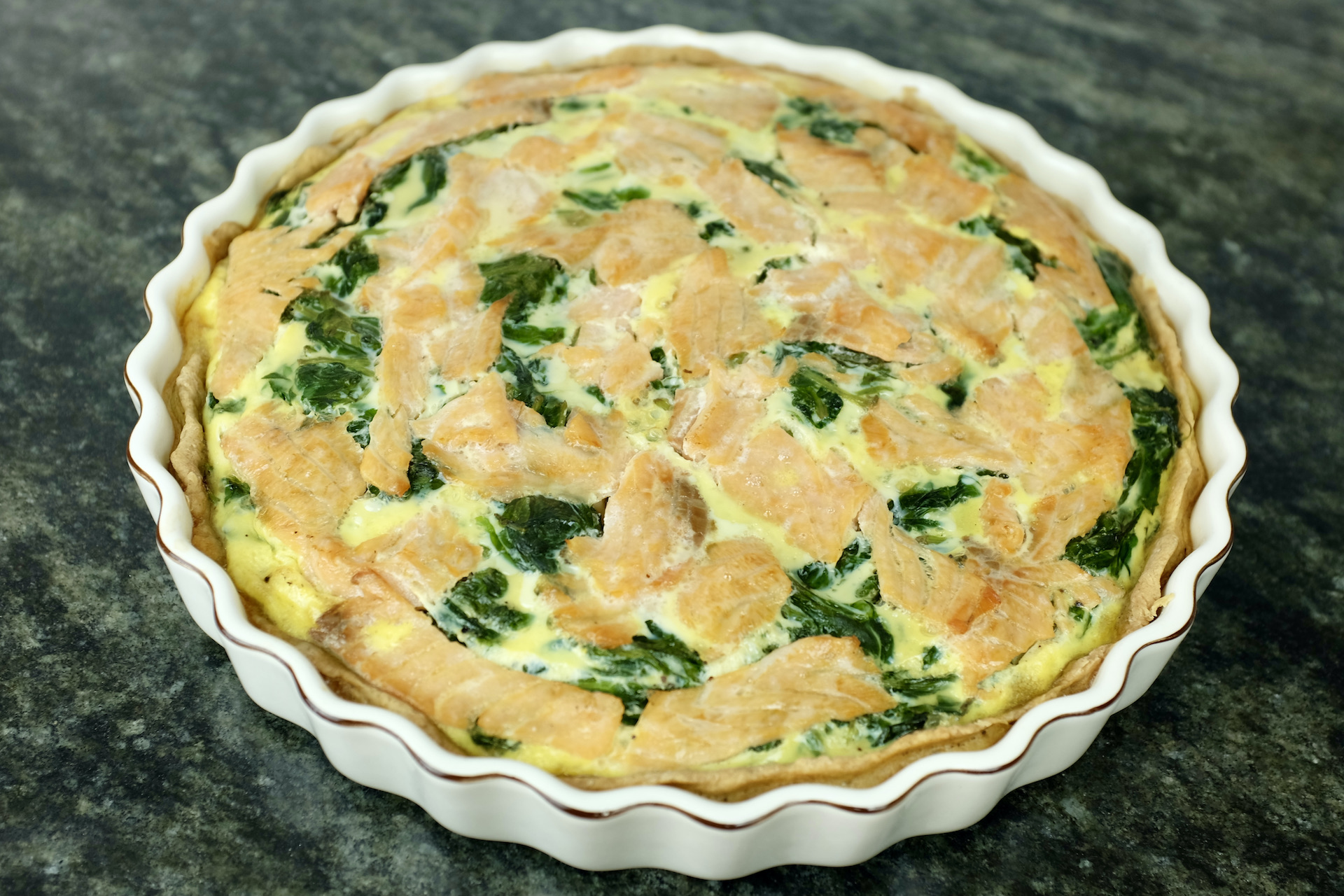 crispy quiche with eggs spinach and smoked salmon