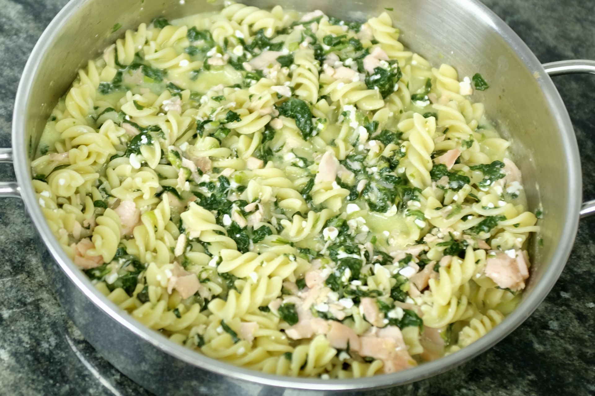 smoked salmon fusilli pasta with spring onions parmesan cheese and lemon