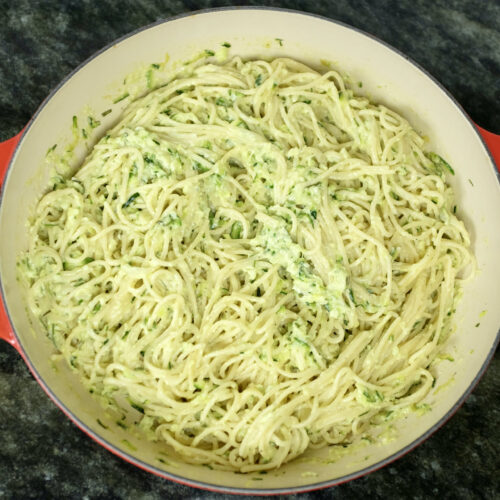 spaghetti with courgette rosemary mascarpone lemon zest and pecorino romano cheese