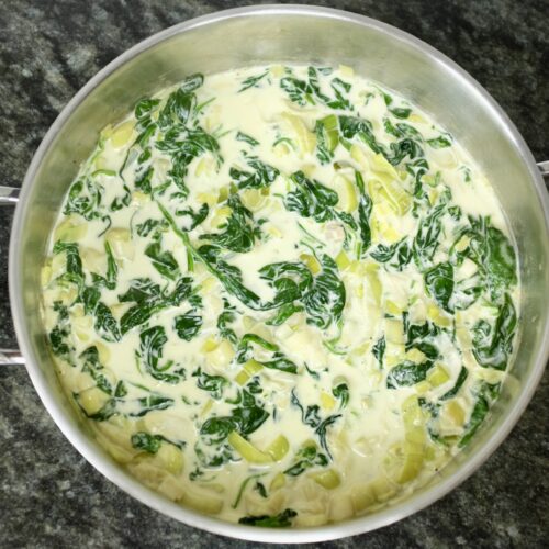 leek and spinach in cream sauce