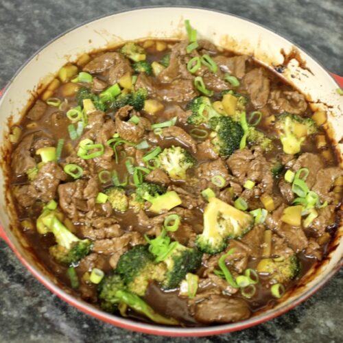 marinated beef and broccoli asian style with spring onions