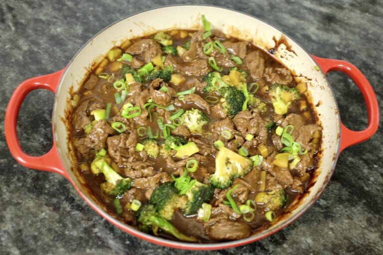 marinated beef and broccoli asian style with spring onions