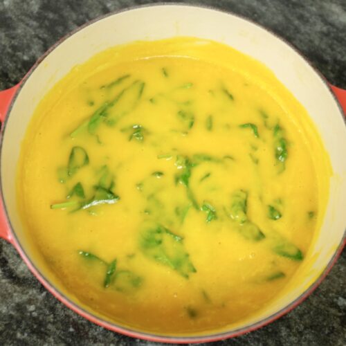 carrot soup with onion garlic and baby spinach